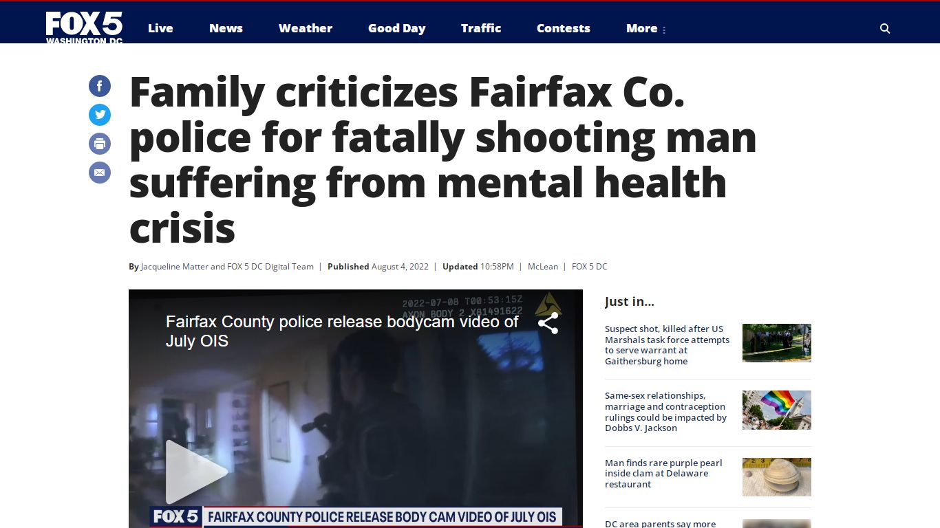 Family criticizes Fairfax Co. police for fatally shooting man suffering ...