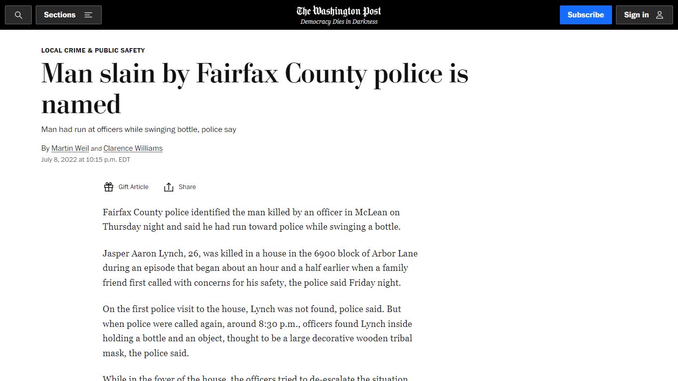 Man slain by Fairfax County police is named - washingtonpost.com